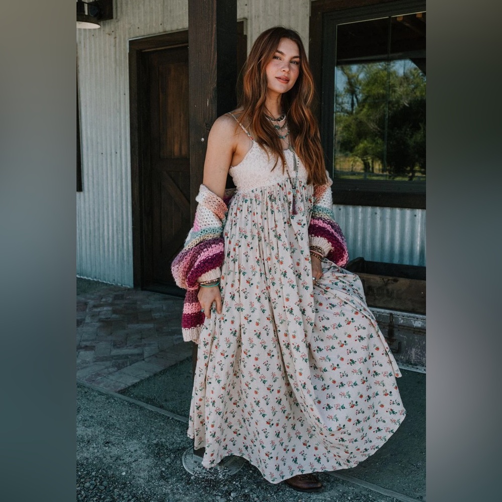 Three Bird Nest Cream Floral Smocked Maxi Dress